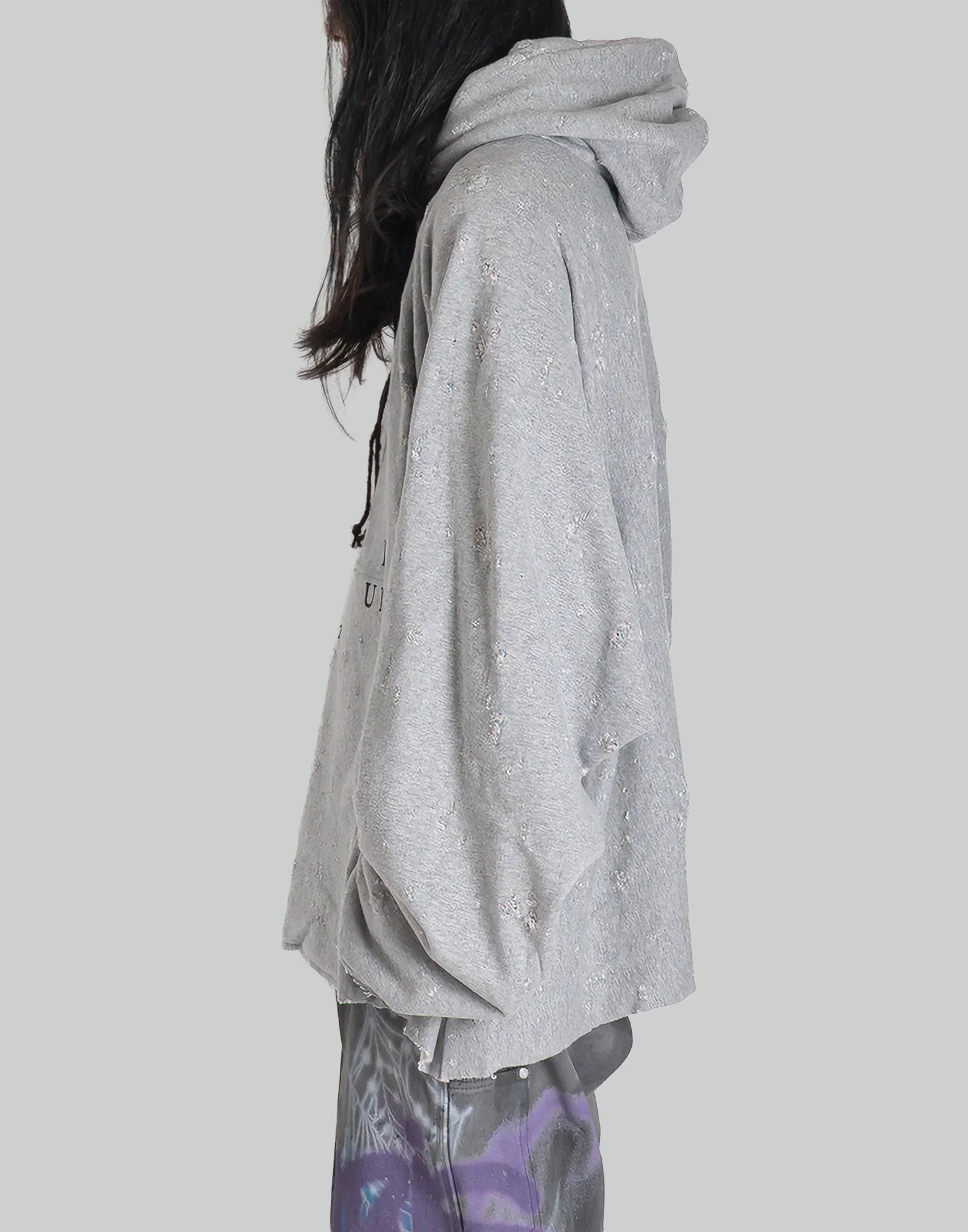 SANKUANZ - MONOGRAM PRINT DISTRESSED HOODIE - 082plus