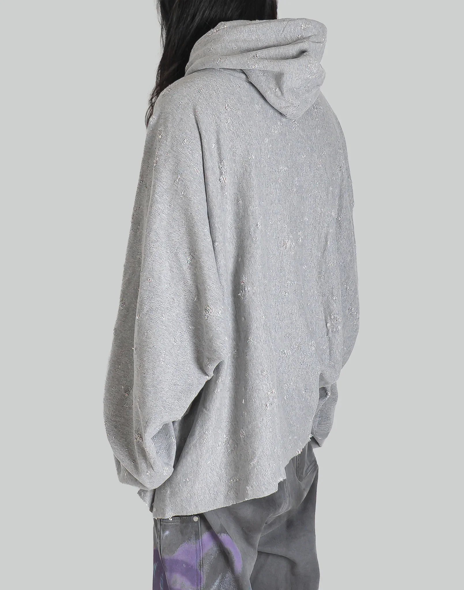 MONOGRAM PRINT DISTRESSED HOODIE