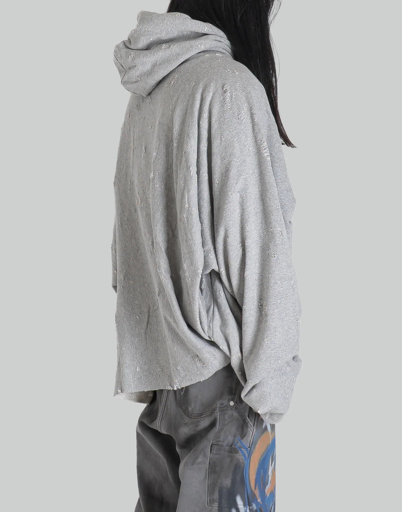 MONOGRAM PRINT DISTRESSED HOODIE