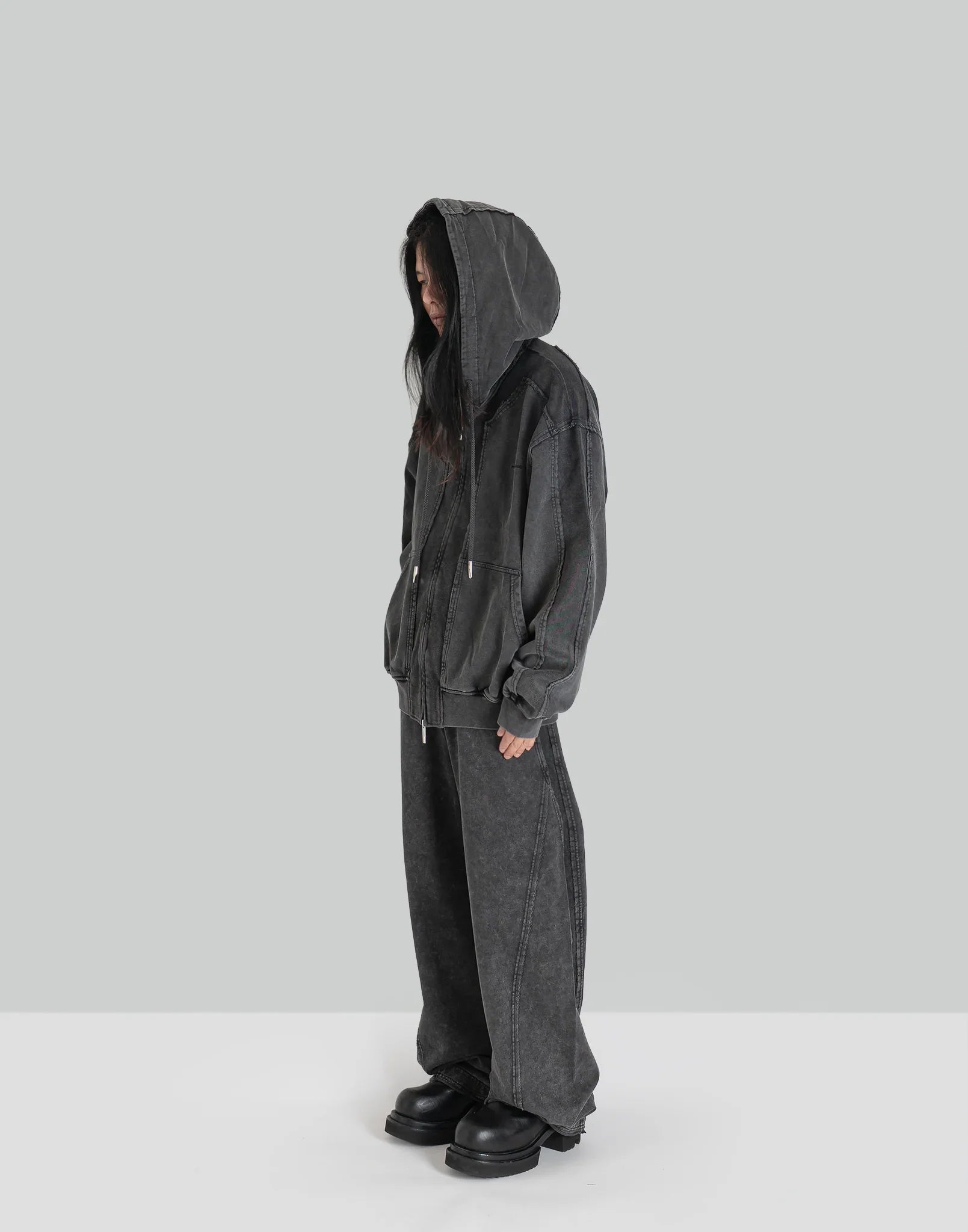 FENG CHEN WANG - Deconstructed patch zip up hoodie - 082plus