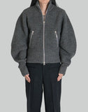 RIBED MASSIVE ROUNDED SLEEVE ZIP-UP KNIT JACKET