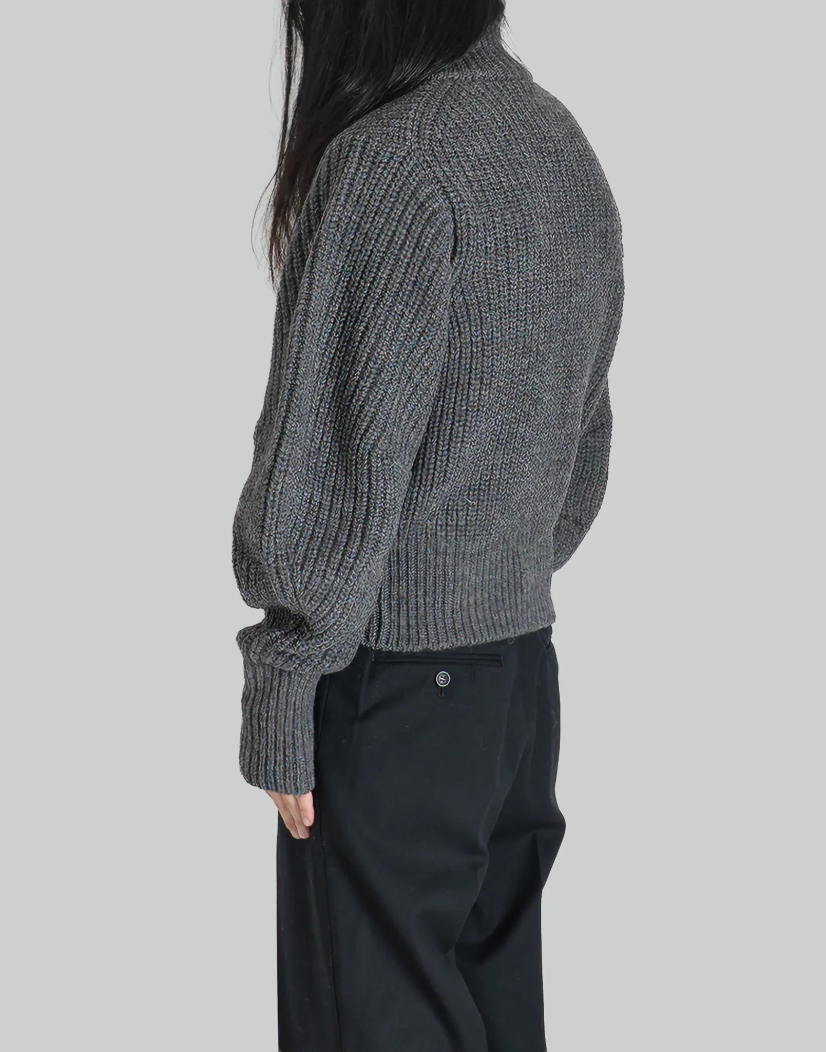 JOHN LAWRENCE SULLIVAN - RIBED MASSIVE ROUNDED SLEEVE ZIP-UP KNIT JACKET - 082plus