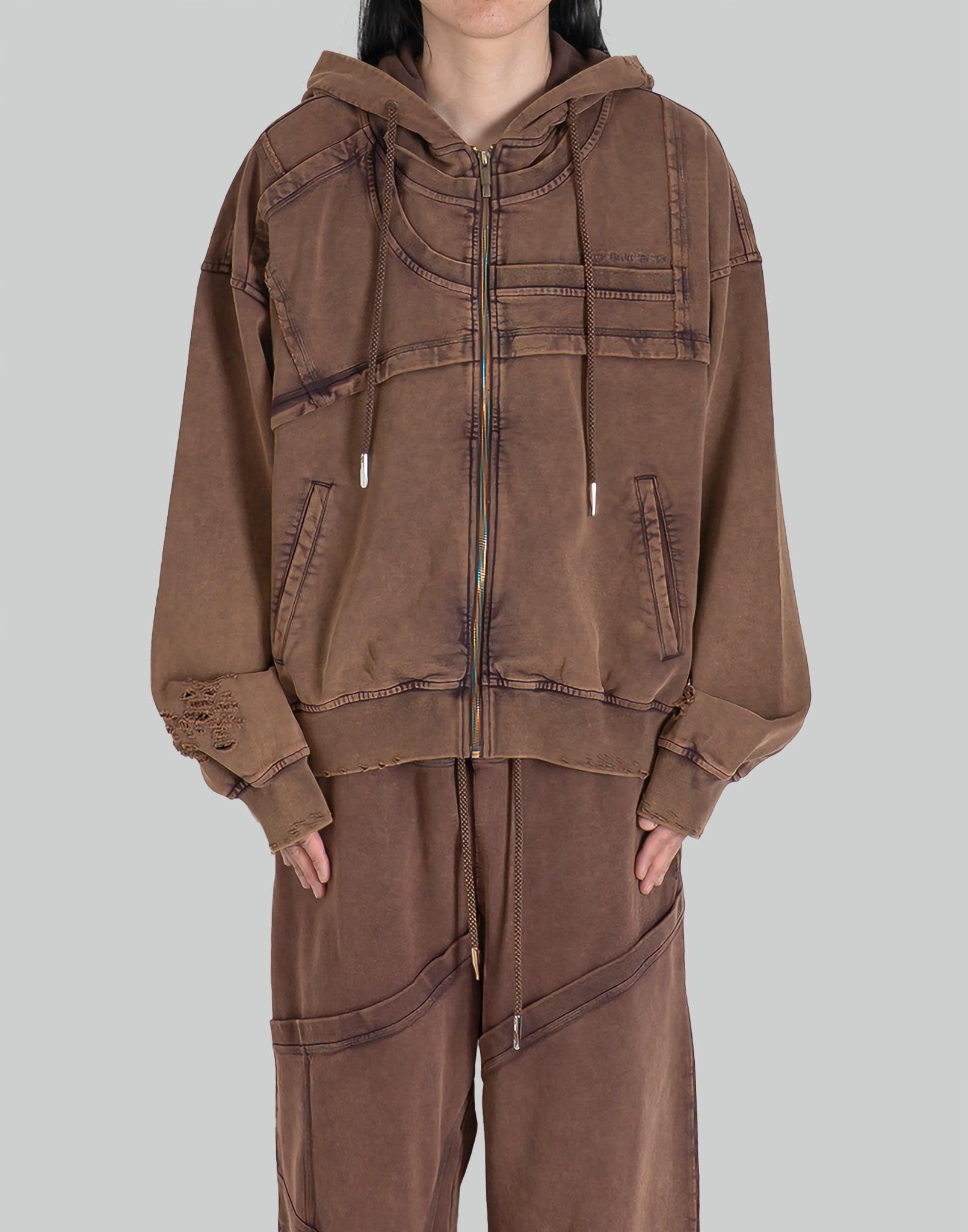 FENG CHEN WANG - SAND WASHED RIPPED JERSY HOODIE - 082plus