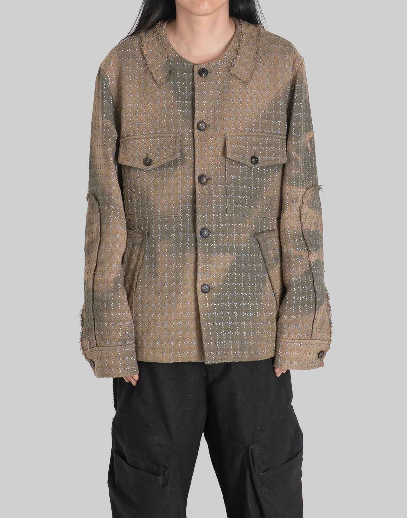 JiyongKim - SUN-BLEACHED COLLARLESS TWEED JACKET - 082plus