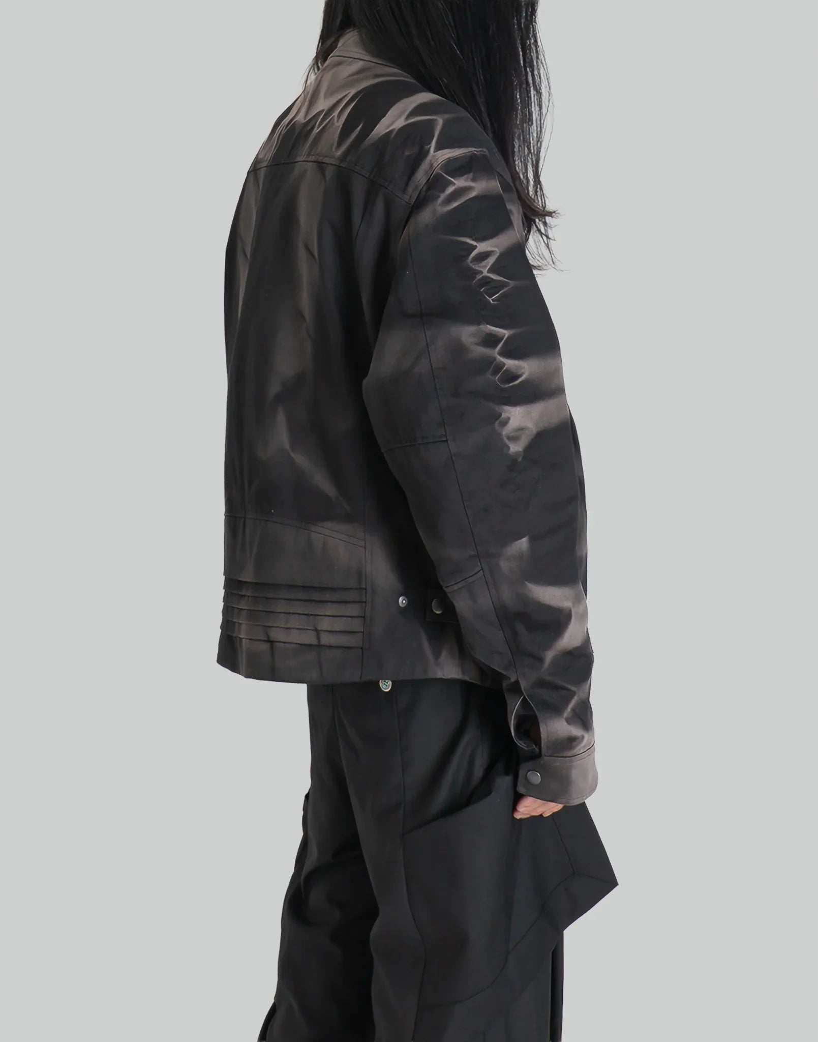 JiyongKim - SUN-BLEACHED PLEATED BIKER JACKET - 082plus