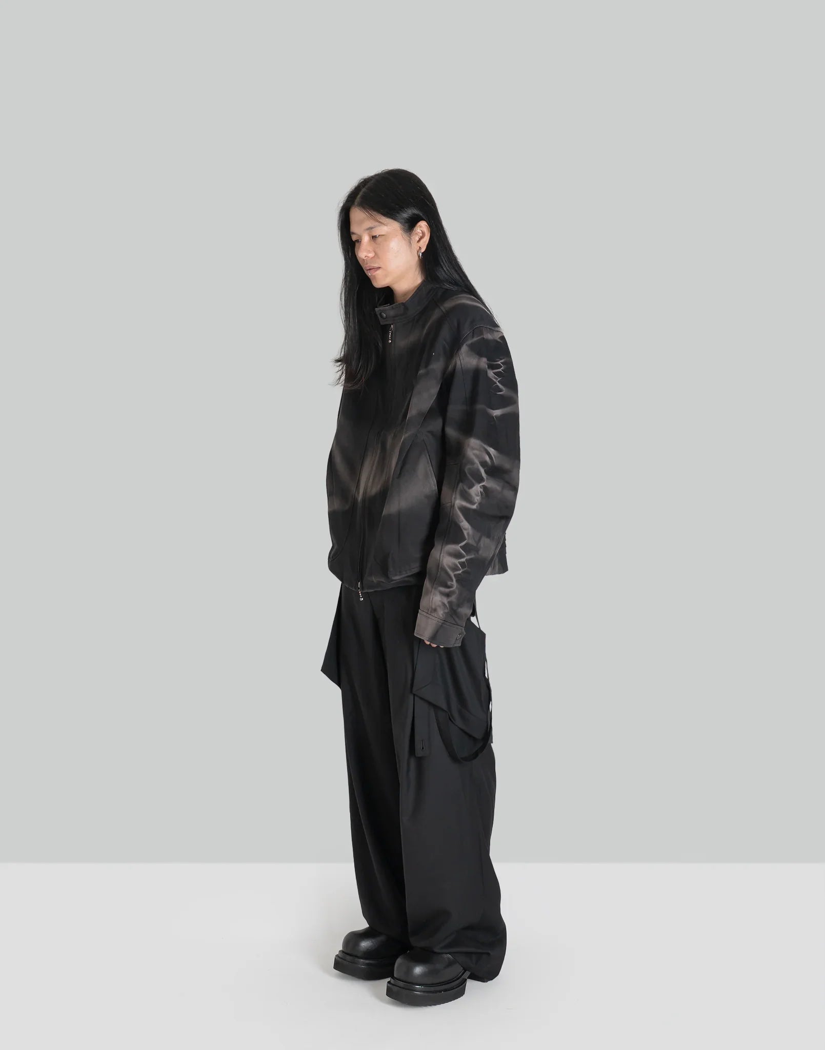 JiyongKim - SUN-BLEACHED PLEATED BIKER JACKET - 082plus