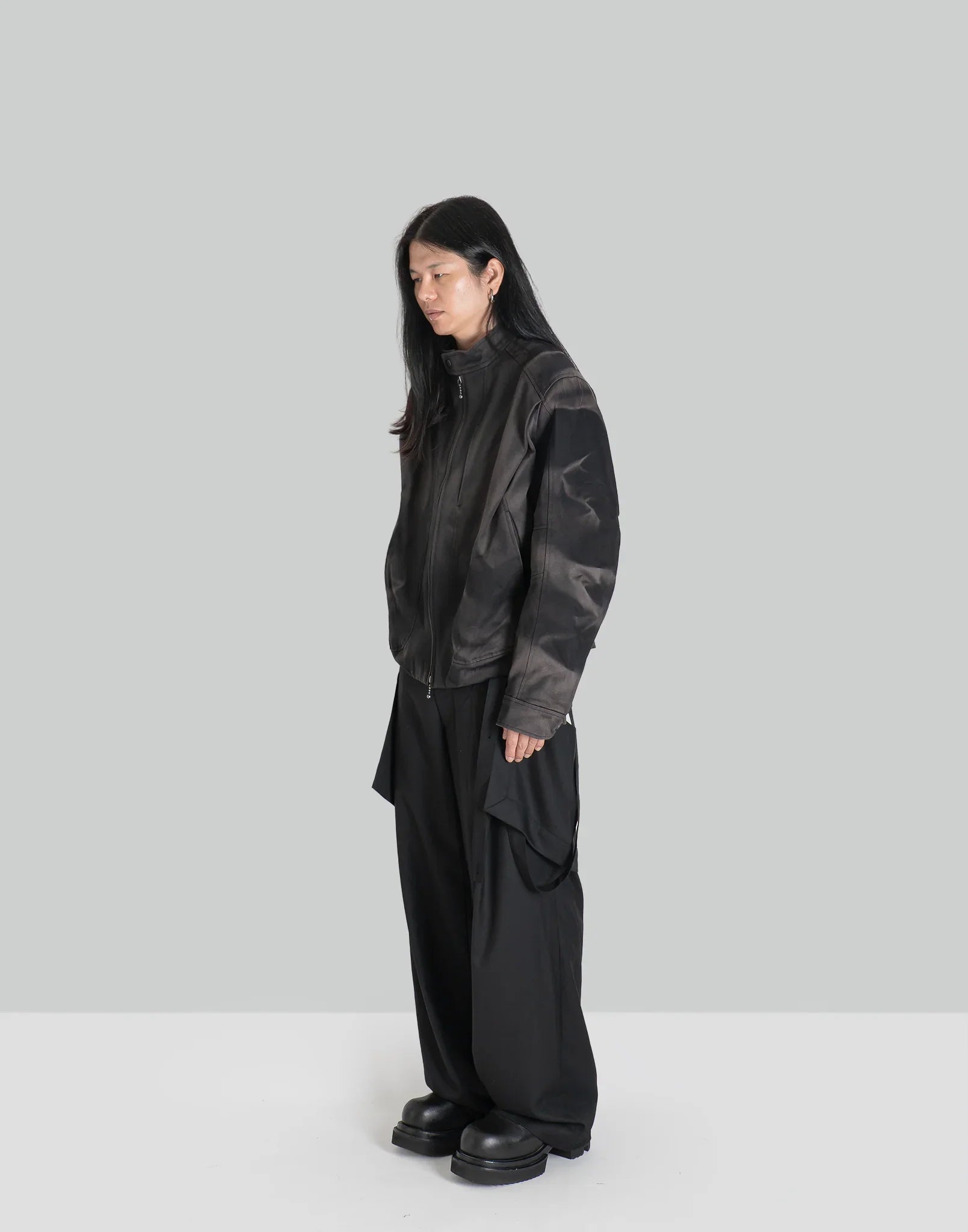 JiyongKim - SUN-BLEACHED PLEATED BIKER JACKET - 082plus