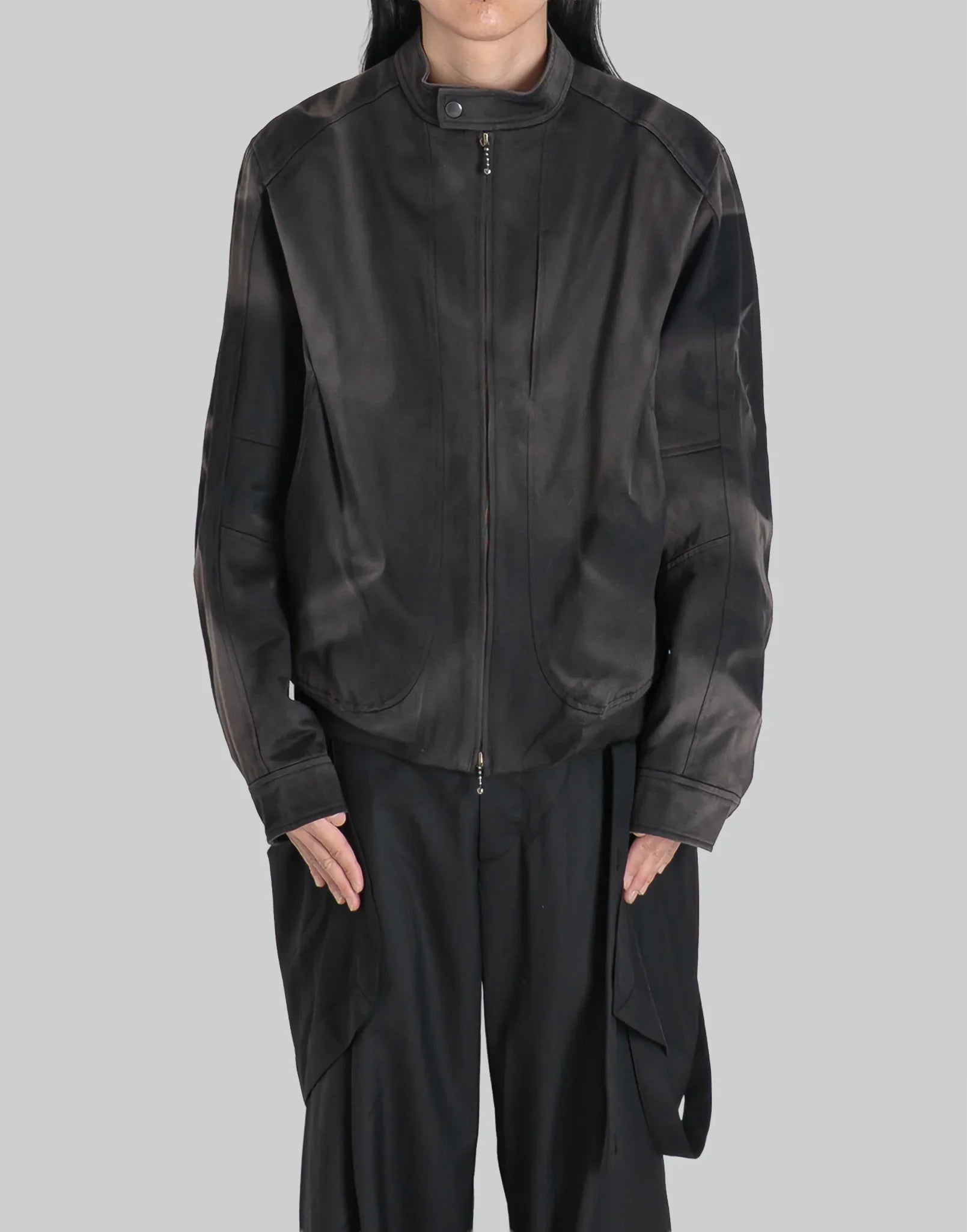 JiyongKim - SUN-BLEACHED PLEATED BIKER JACKET - 082plus