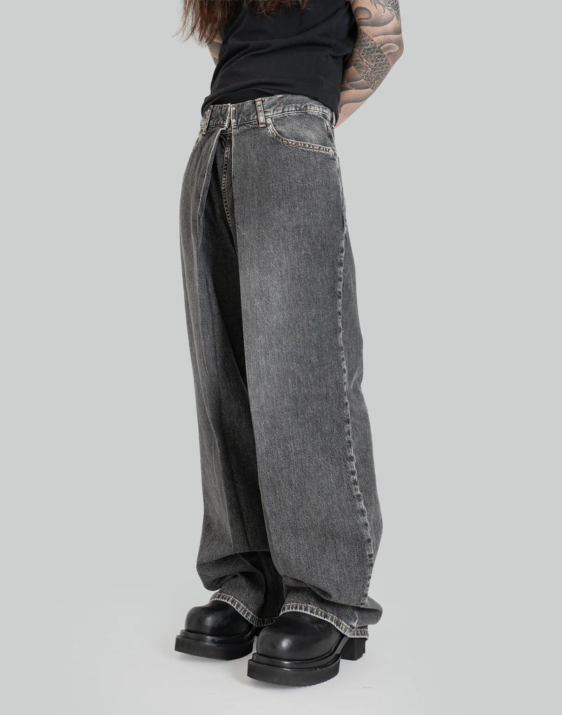 JOHN LAWRENCE SULLIVAN - WASHED DENIM WIDE PANTS - 082plus