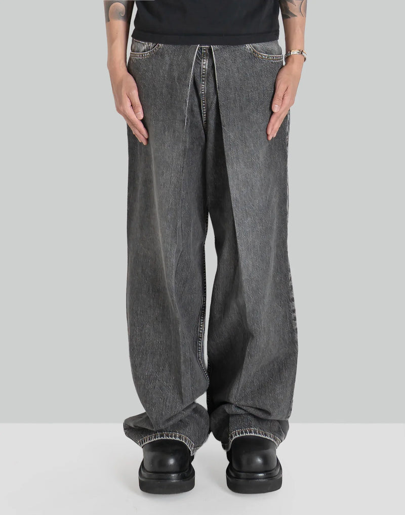 JOHN LAWRENCE SULLIVAN - WASHED DENIM WIDE PANTS - 082plus