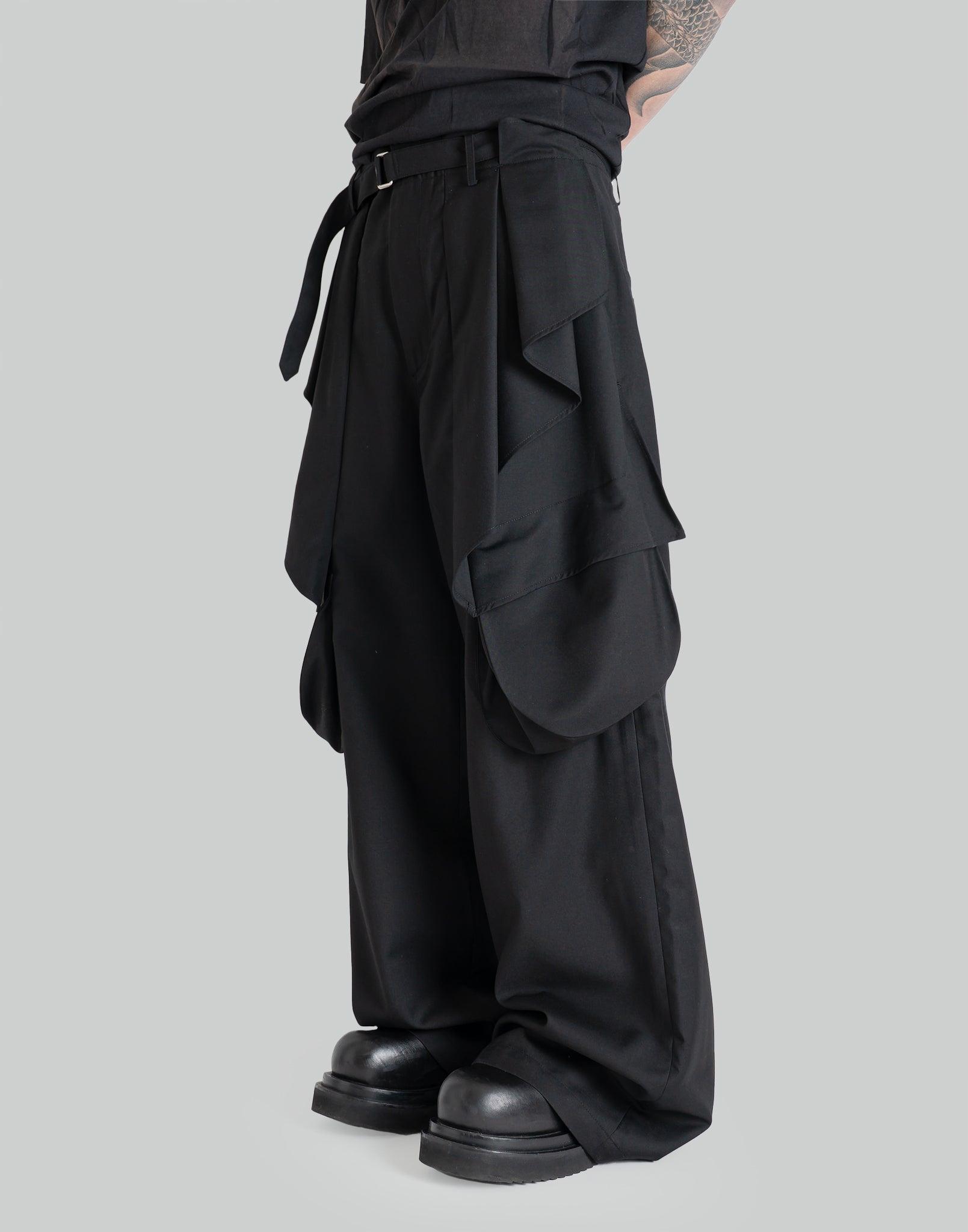 JiyongKim - WIDE LEG BELTED DRAPE TROUSERS - 082plus