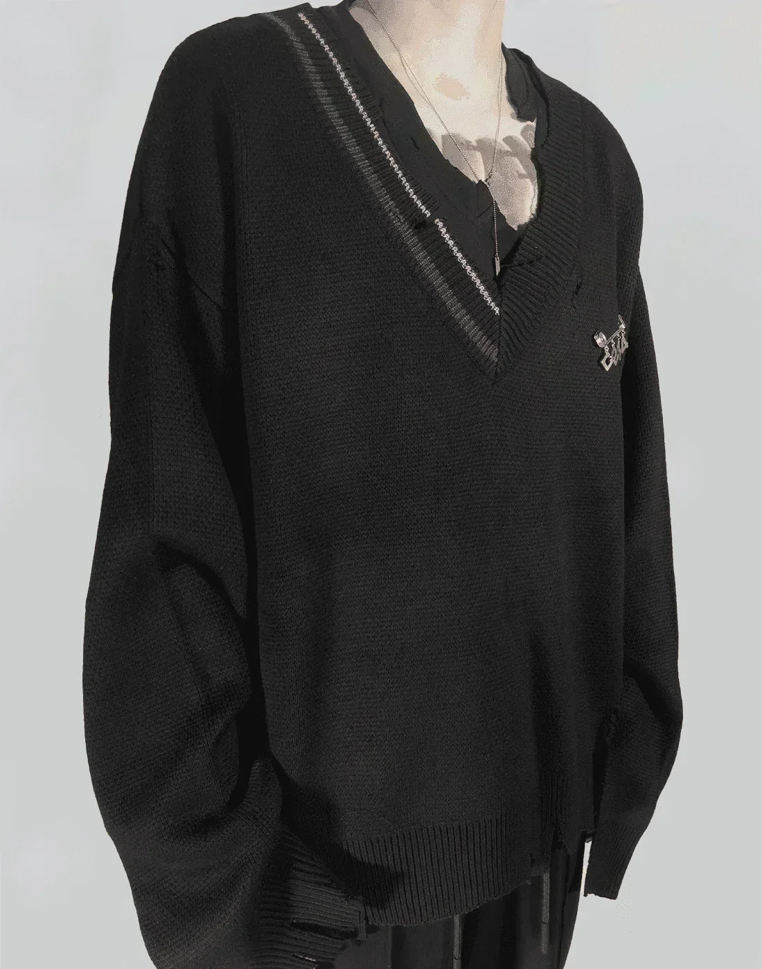 C2H4 - DISTRESSED KNIT LAYERED SWEATER - 082plus