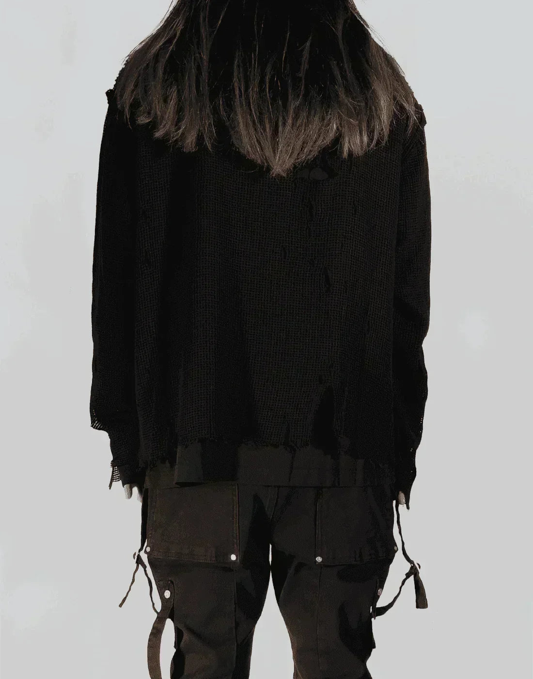 C2H4 - DISTRESSED KNIT MESHING LAYERED LONG-SLEEVE T - 082plus