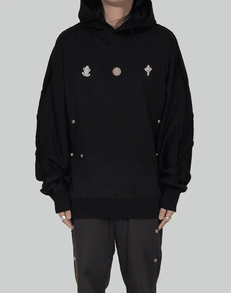 C2H4 - “Future Yacht Club” CONTRAST PANELLED SNAPPED HOODIE - 082plus