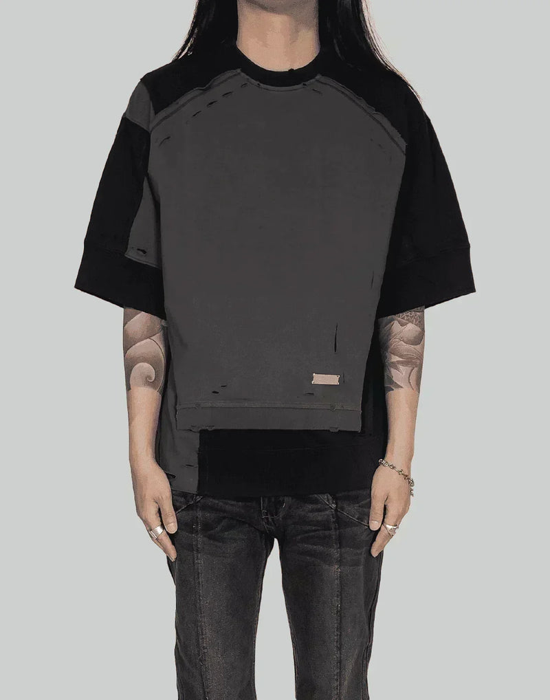 C2H4 - “Future Yacht Club” DISTRESSED PANELLED VAGRANT T-SHIRT - 082plus