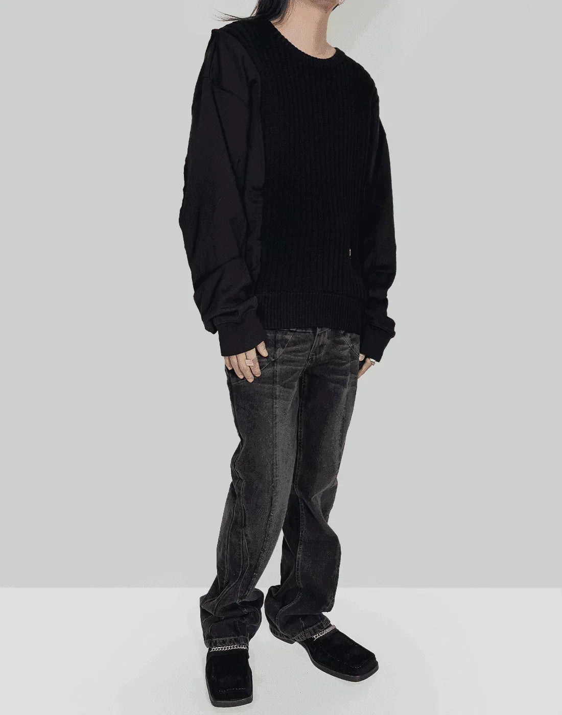 C2H4 - “Future Yacht Club” SOLID KNIT PANELLED CREWNECK - 082plus