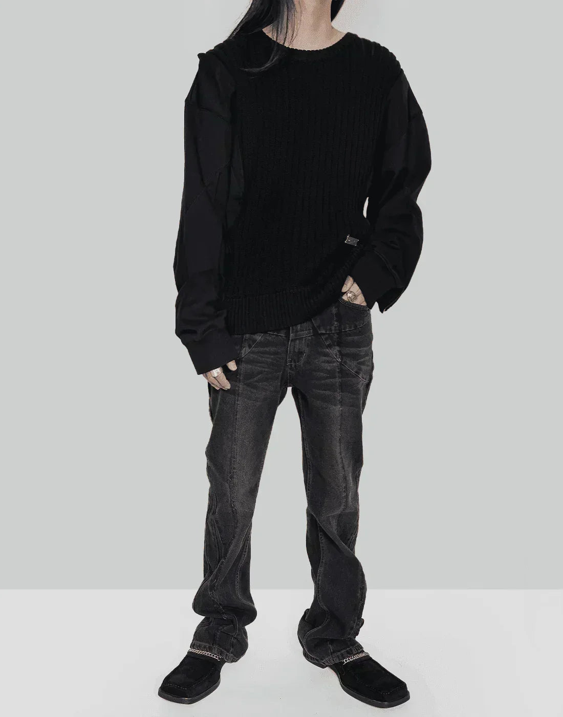 C2H4 - “Future Yacht Club” SOLID KNIT PANELLED CREWNECK - 082plus