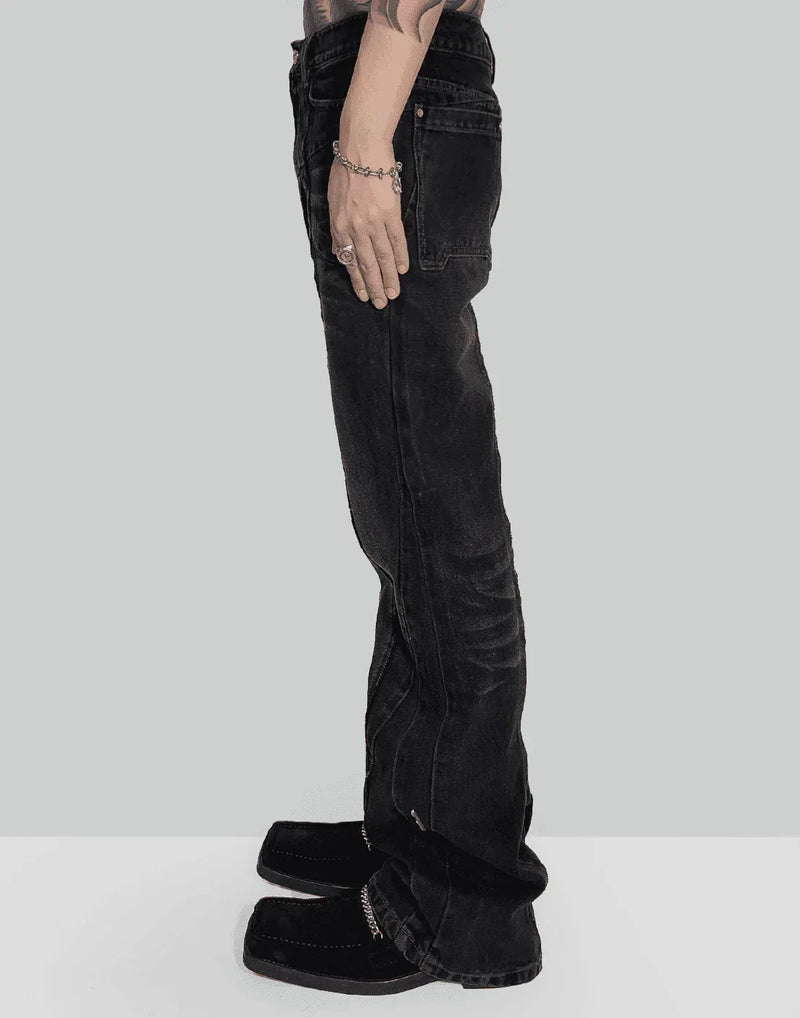 C2H4 - “Future Yacht Club” STAGGER STREAMLINE ARCH RAW EDGE JEANS - 082plus