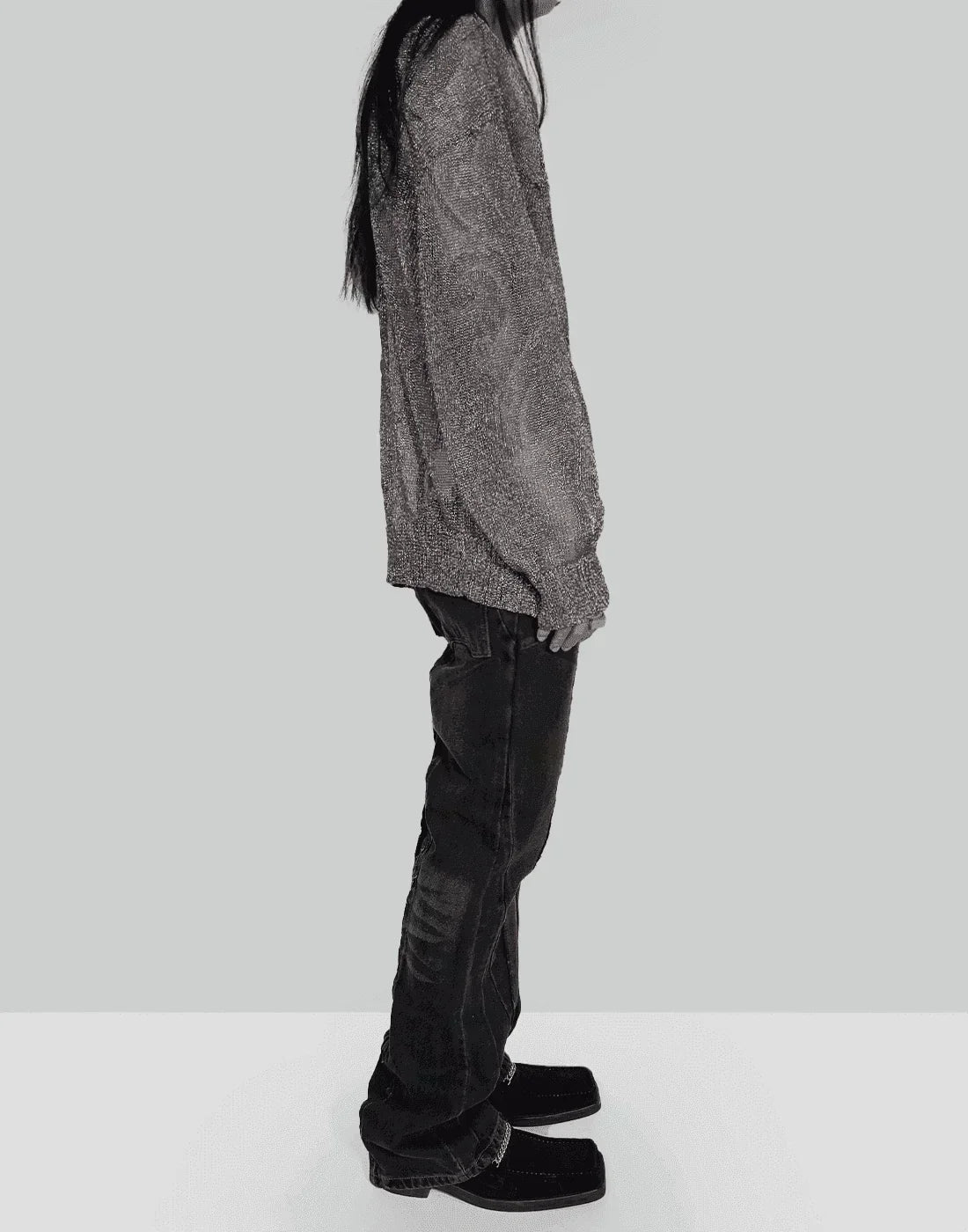 C2H4 - “Future Yacht Club” STAGGER STREAMLINE ARCH RAW EDGE JEANS - 082plus