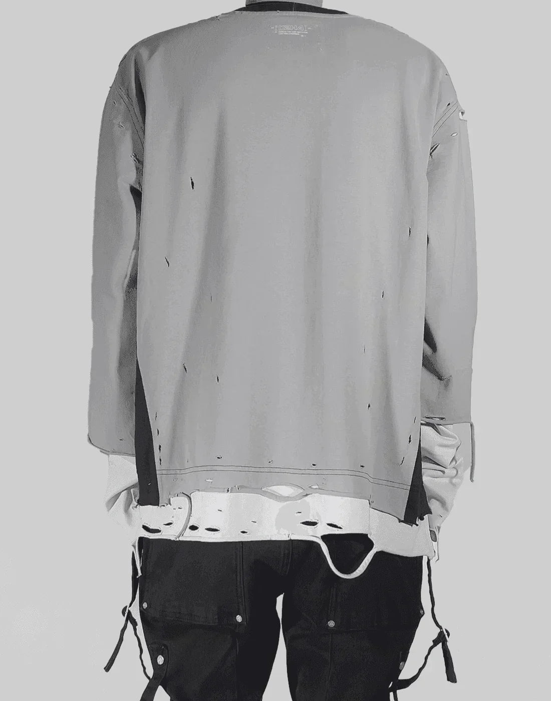 C2H4 - PANELLED DISTRESSED DOUBLE LAYER LONG-SLEEVE T - 082plus