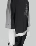 C2H4 - PANELLED DISTRESSED DOUBLE LAYER LONG-SLEEVE T - 082plus