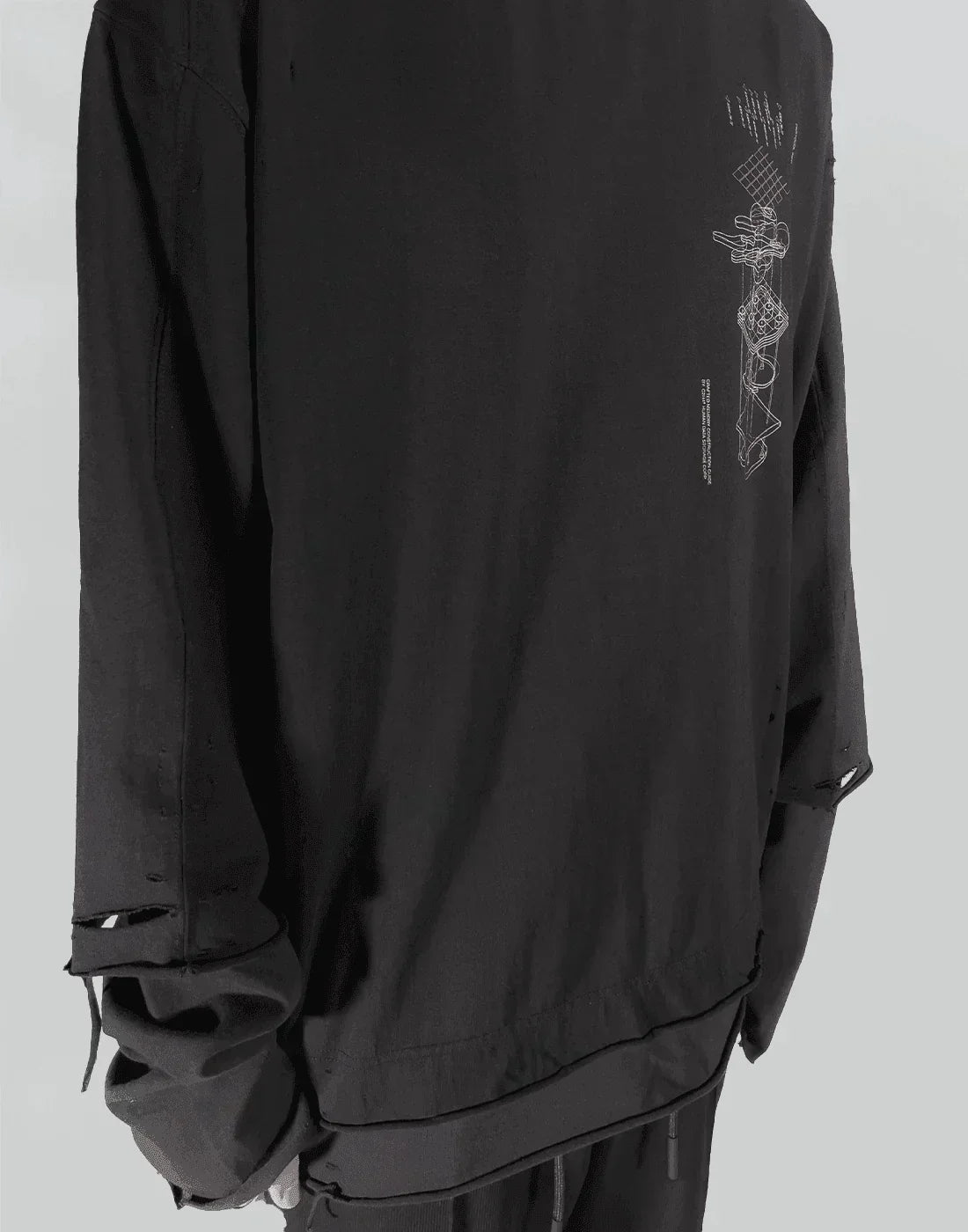 C2H4 - PANELLED DISTRESSED DOUBLE LAYER LONG-SLEEVE T - 082plus