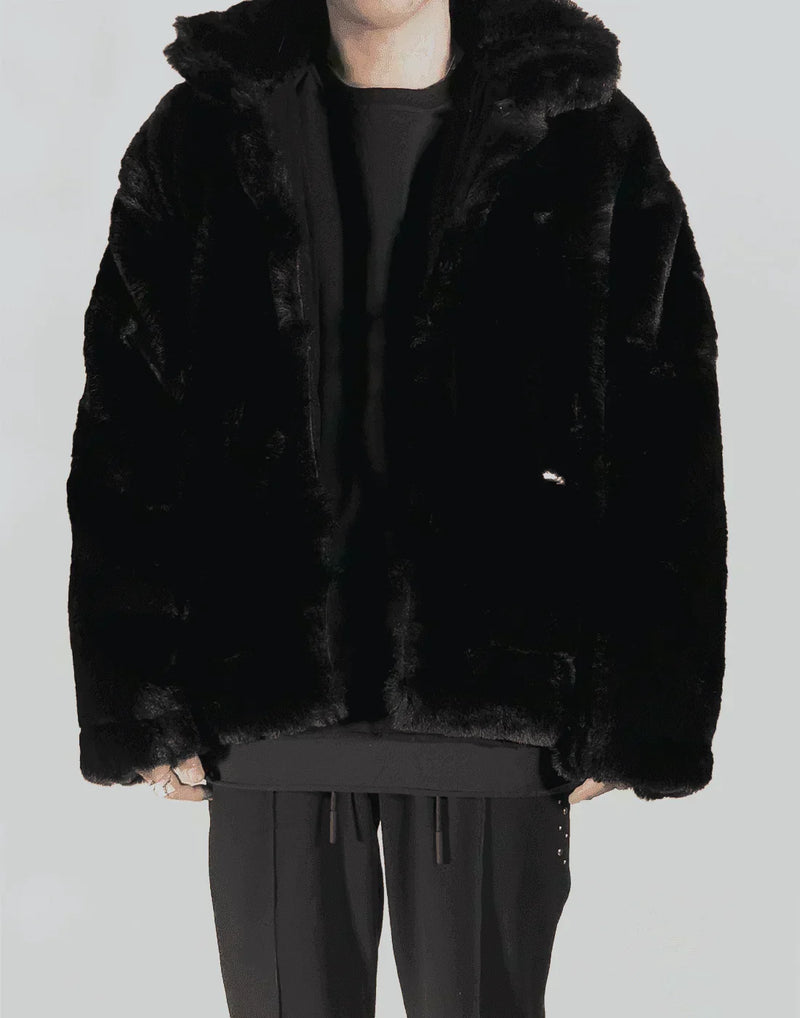 C2H4 - “PLANET OF POETS“ HANDPRINT FAUX FUR COAT - 082plus