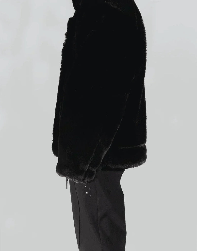 C2H4 - “PLANET OF POETS“ HANDPRINT FAUX FUR COAT - 082plus