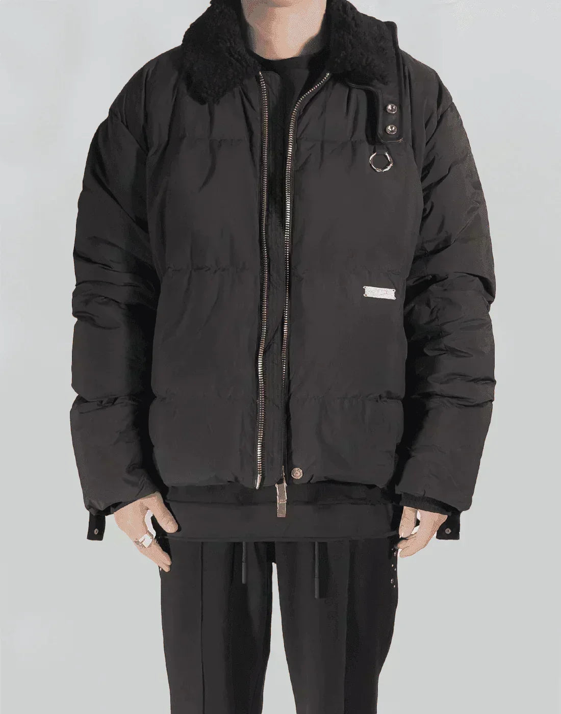 C2H4 - SHEARLING COLLAR STRIPE DOWN JACKET - 082plus