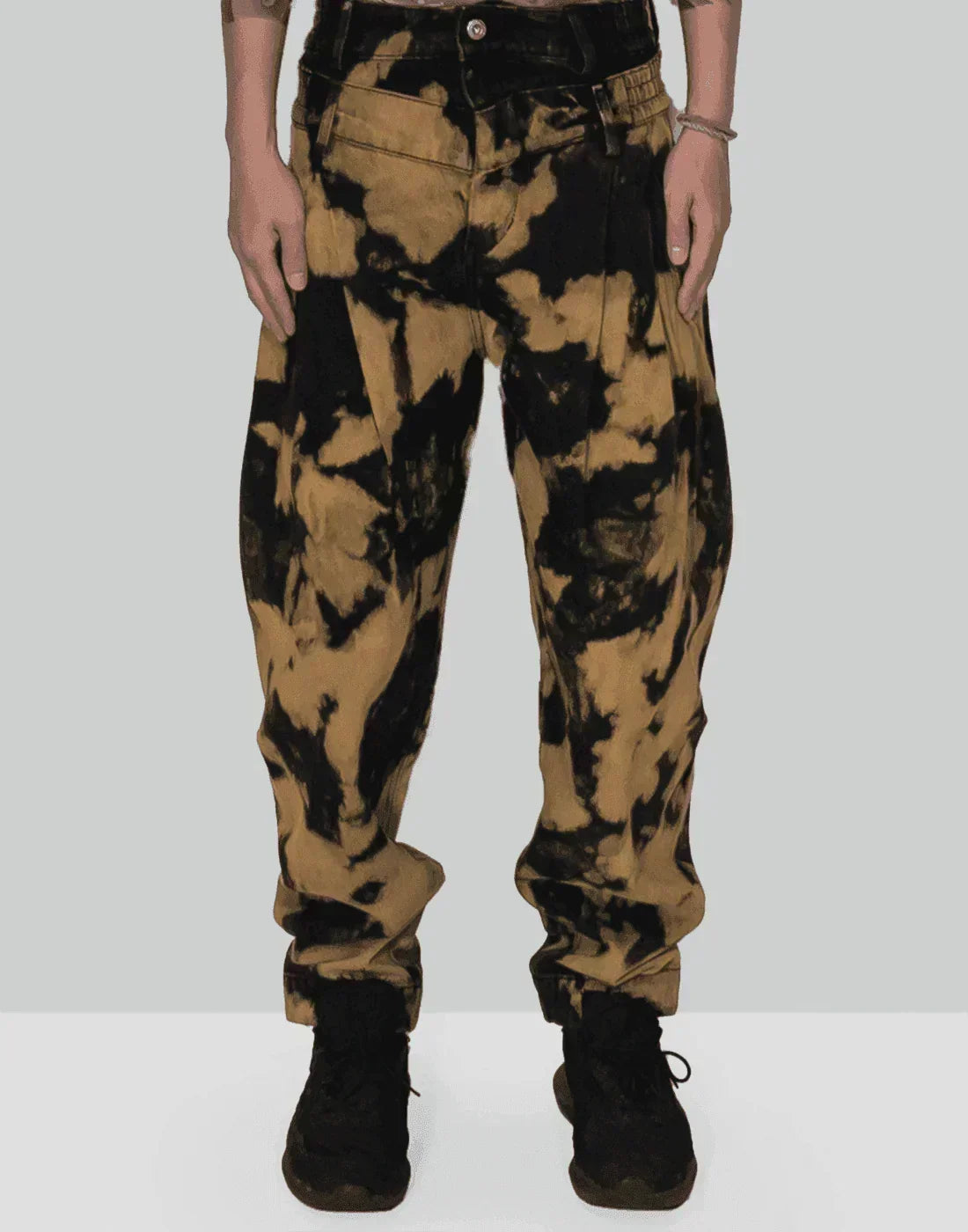 FENG CHEN WANG - DENIM TIE DYE DOUBLE WAISTBAND JEANS - 082plus