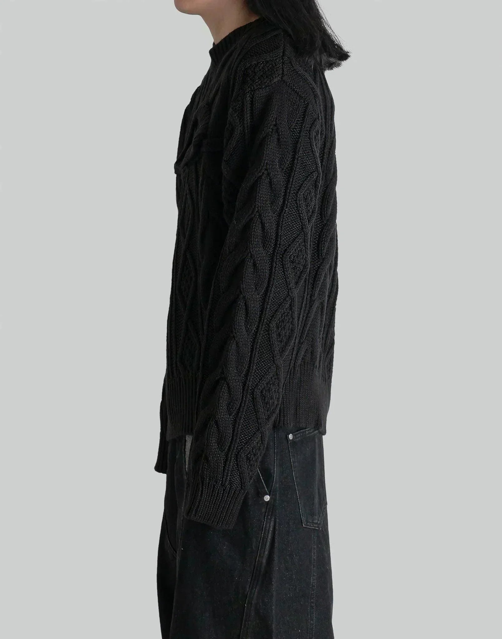 FENG CHEN WANG - DOUBLE-COLLAR CABLE KNIT JUMPER - 082plus