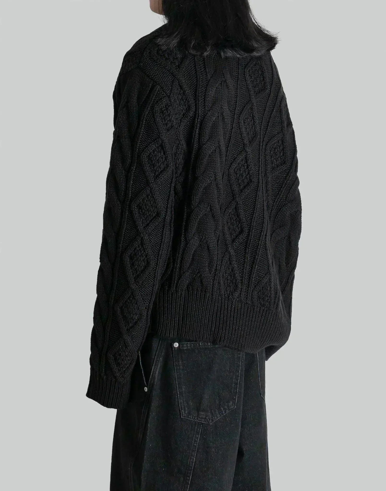 FENG CHEN WANG - DOUBLE-COLLAR CABLE KNIT JUMPER - 082plus