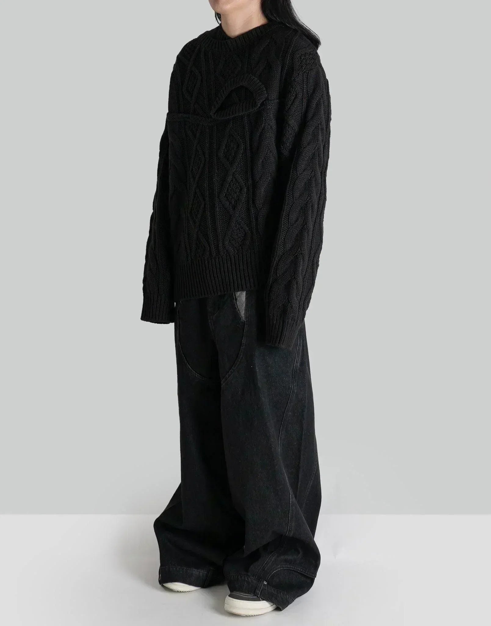 FENG CHEN WANG - DOUBLE-COLLAR CABLE KNIT JUMPER - 082plus