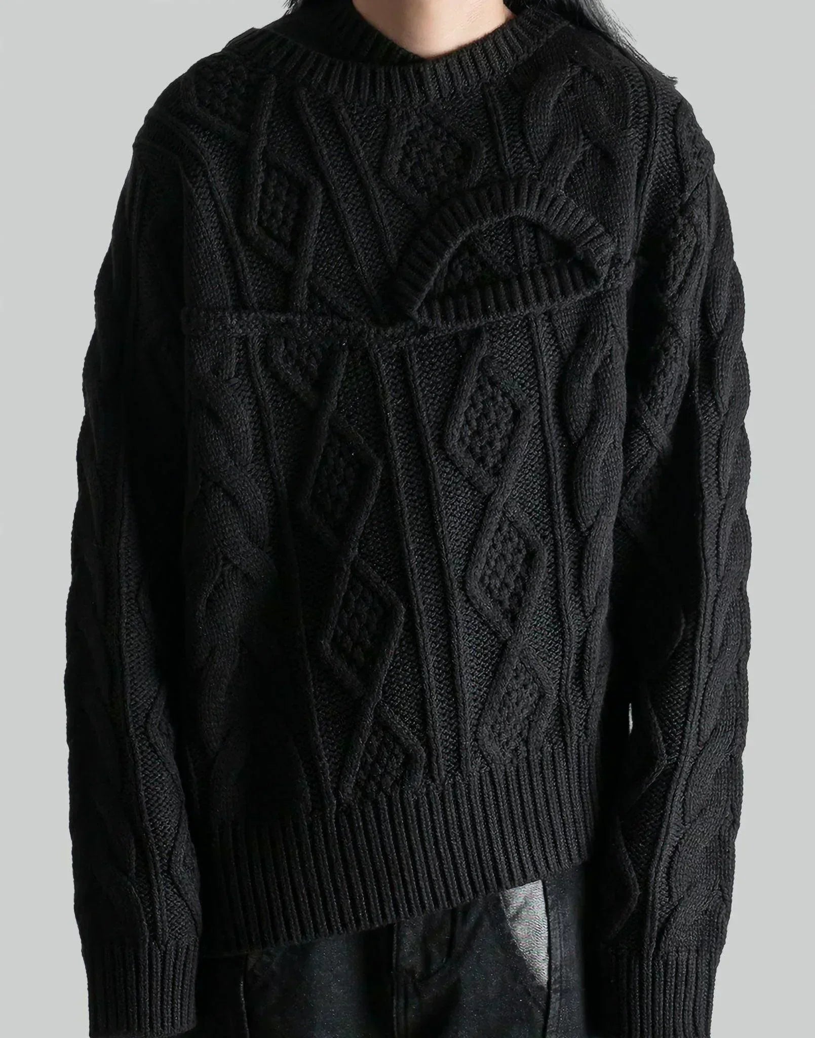 FENG CHEN WANG - DOUBLE-COLLAR CABLE KNIT JUMPER - 082plus