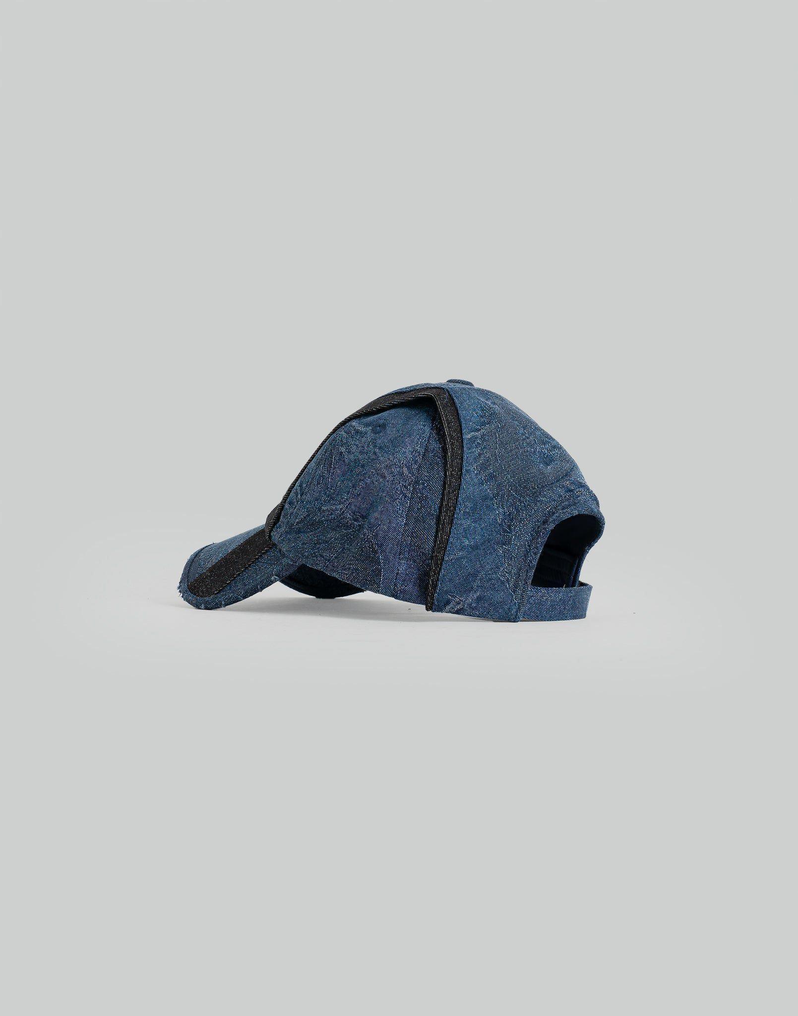 FENG CHEN WANG - NAVY DRAGON PATTERN DENIM PATCHWORK CAP - 082plus