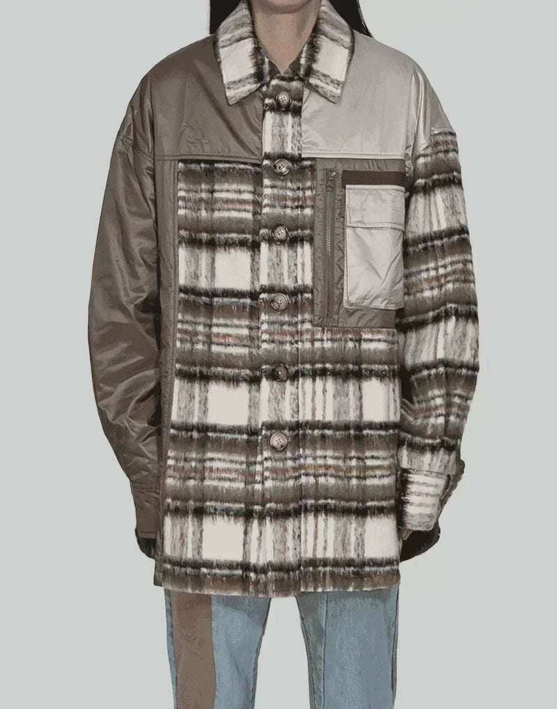 FENG CHEN WANG - PANELLED FLANNEL SHIRT JACKET - 082plus