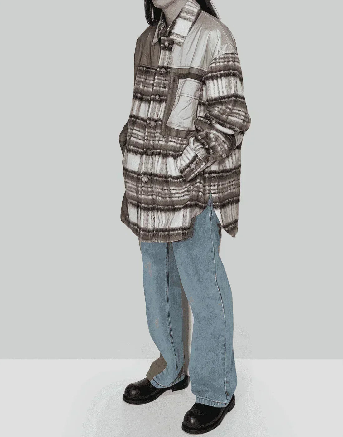 FENG CHEN WANG - PANELLED FLANNEL SHIRT JACKET - 082plus