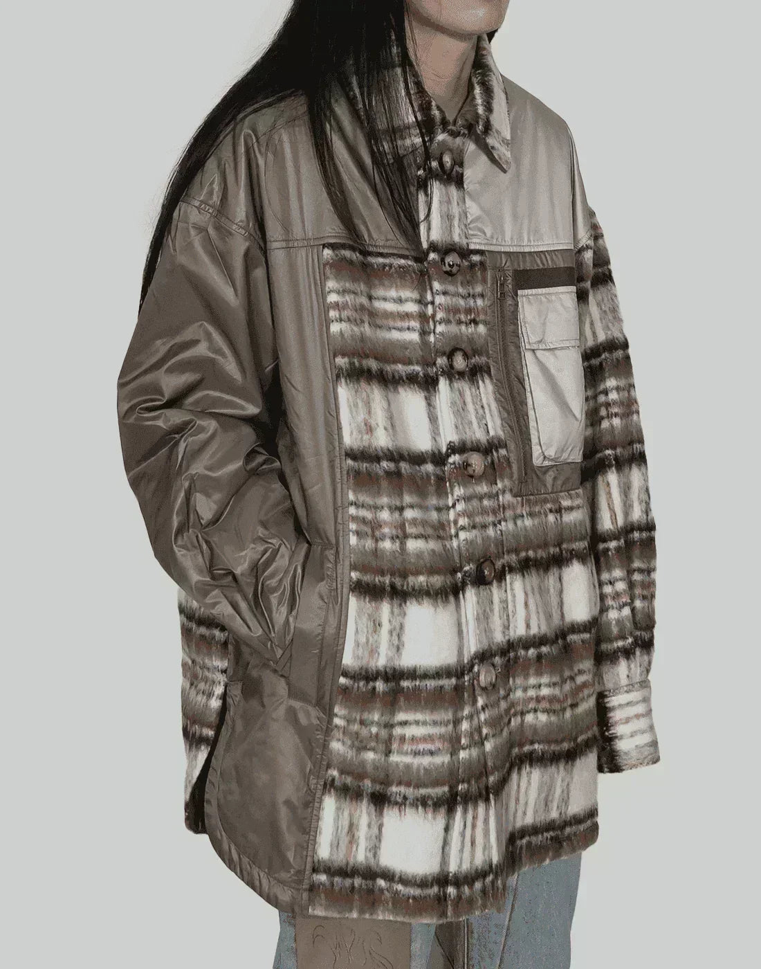 FENG CHEN WANG - PANELLED FLANNEL SHIRT JACKET - 082plus