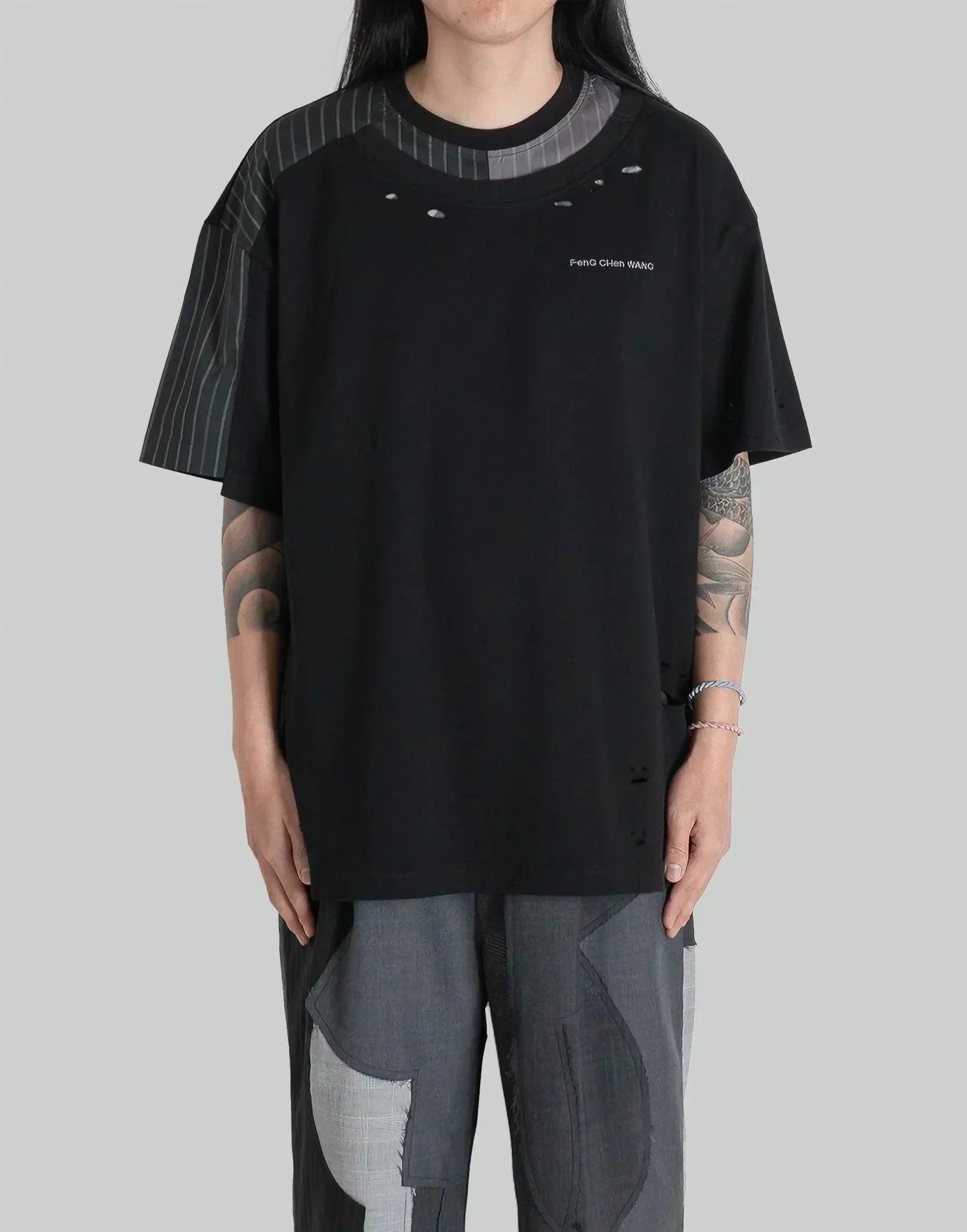 FENG CHEN WANG - PATCHWORK STRIPED T SHIRT - 082plus