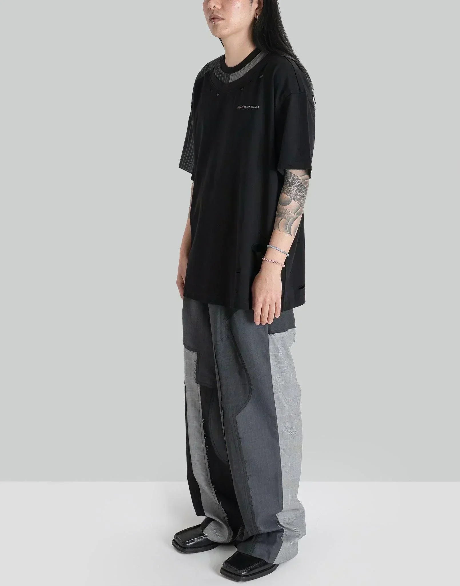 FENG CHEN WANG - PATCHWORK STRIPED T SHIRT - 082plus