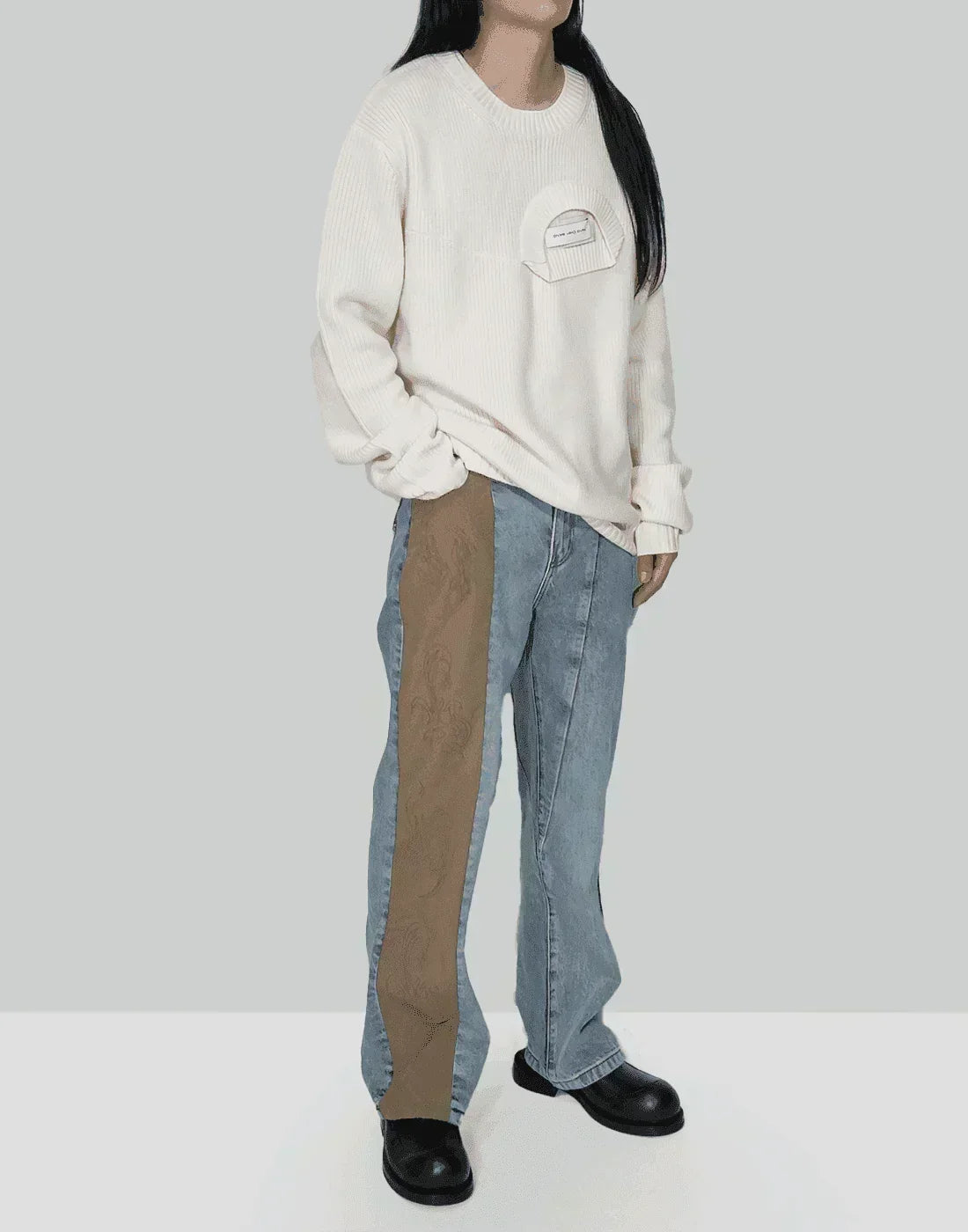 FENG CHEN WANG - PHOENIX EMBROIDERY PANELLED JEANS - 082plus