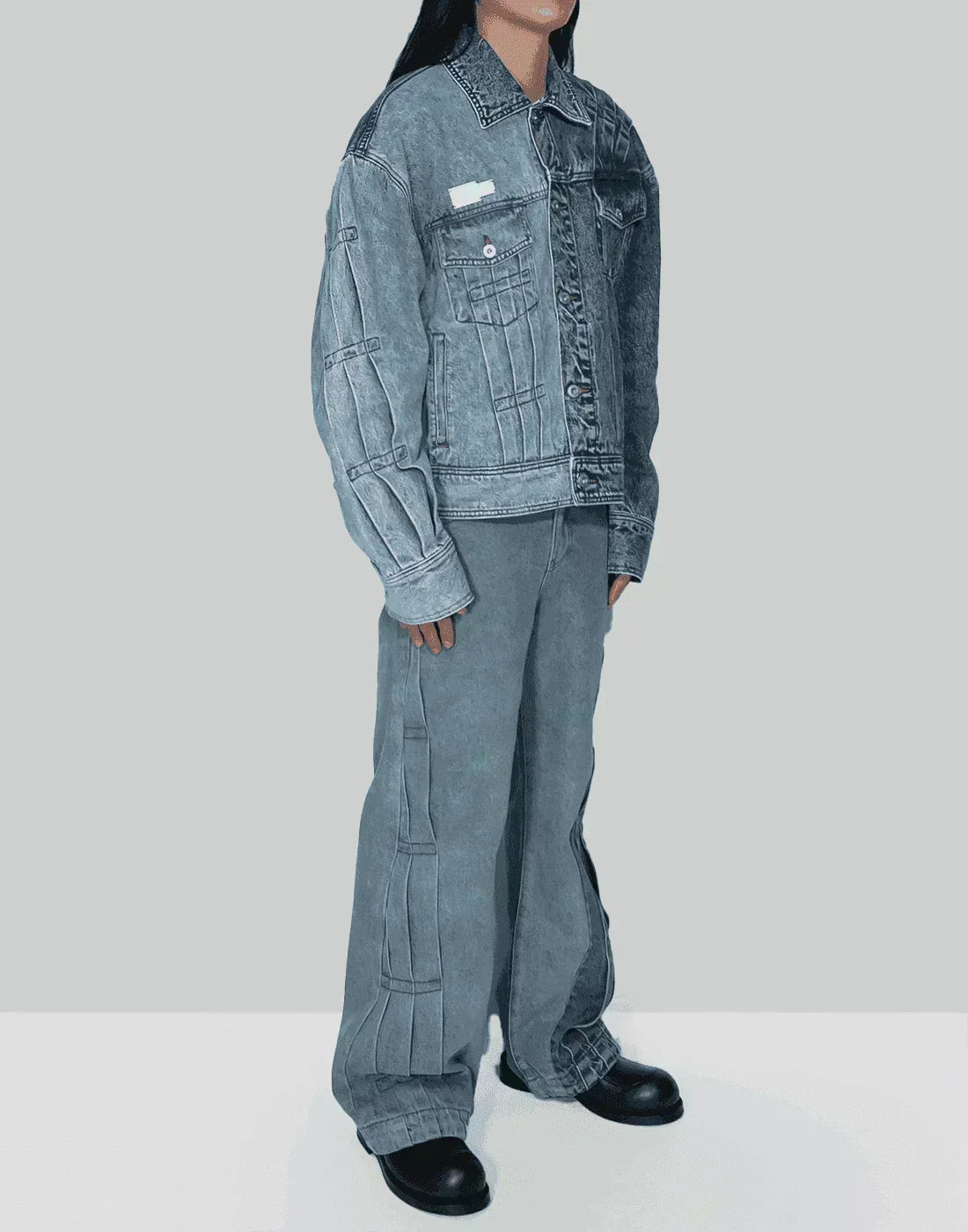 FENG CHEN WANG - PLEATED DENIM JACKET - 082plus
