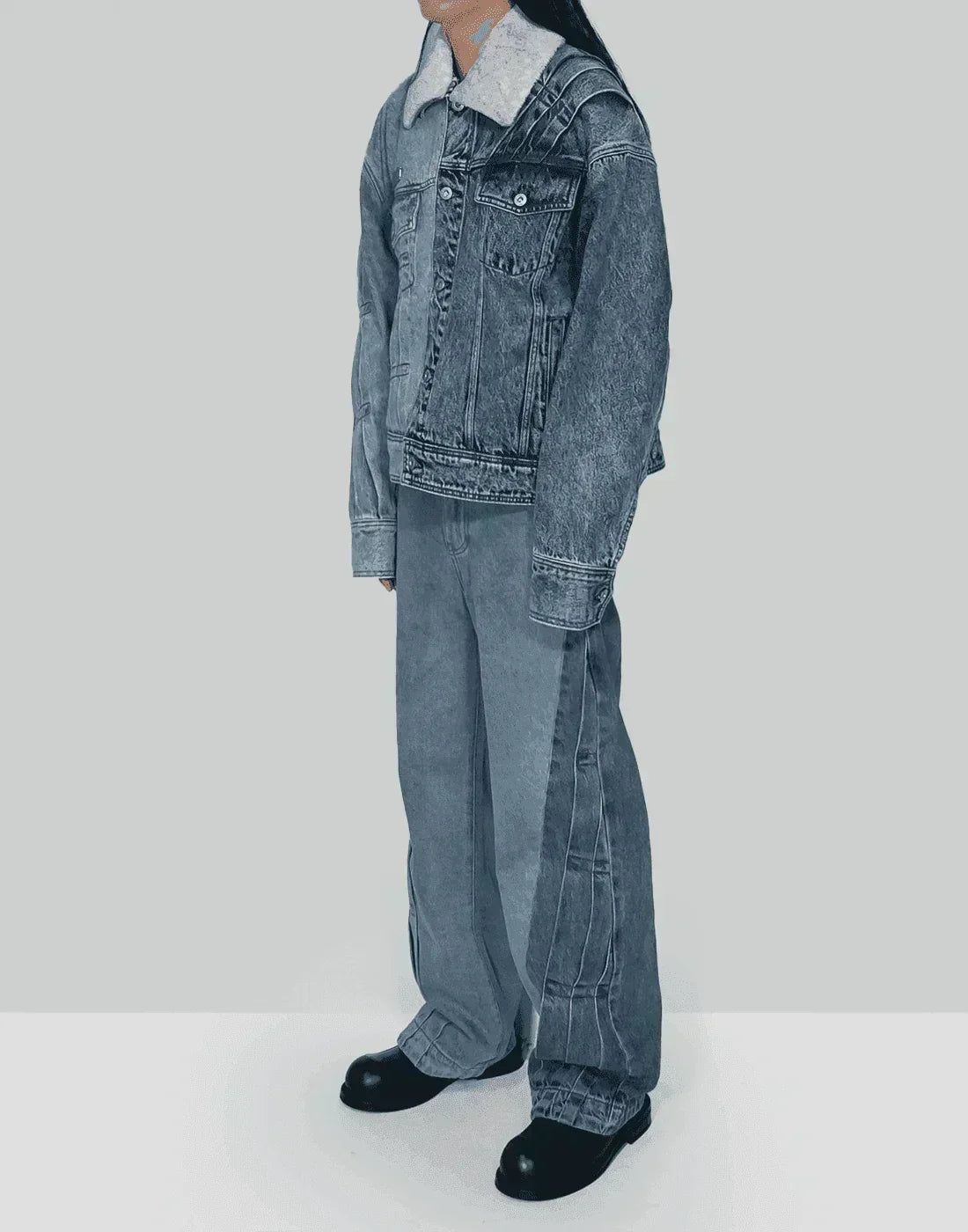 FENG CHEN WANG - PLEATED DENIM JACKET - 082plus