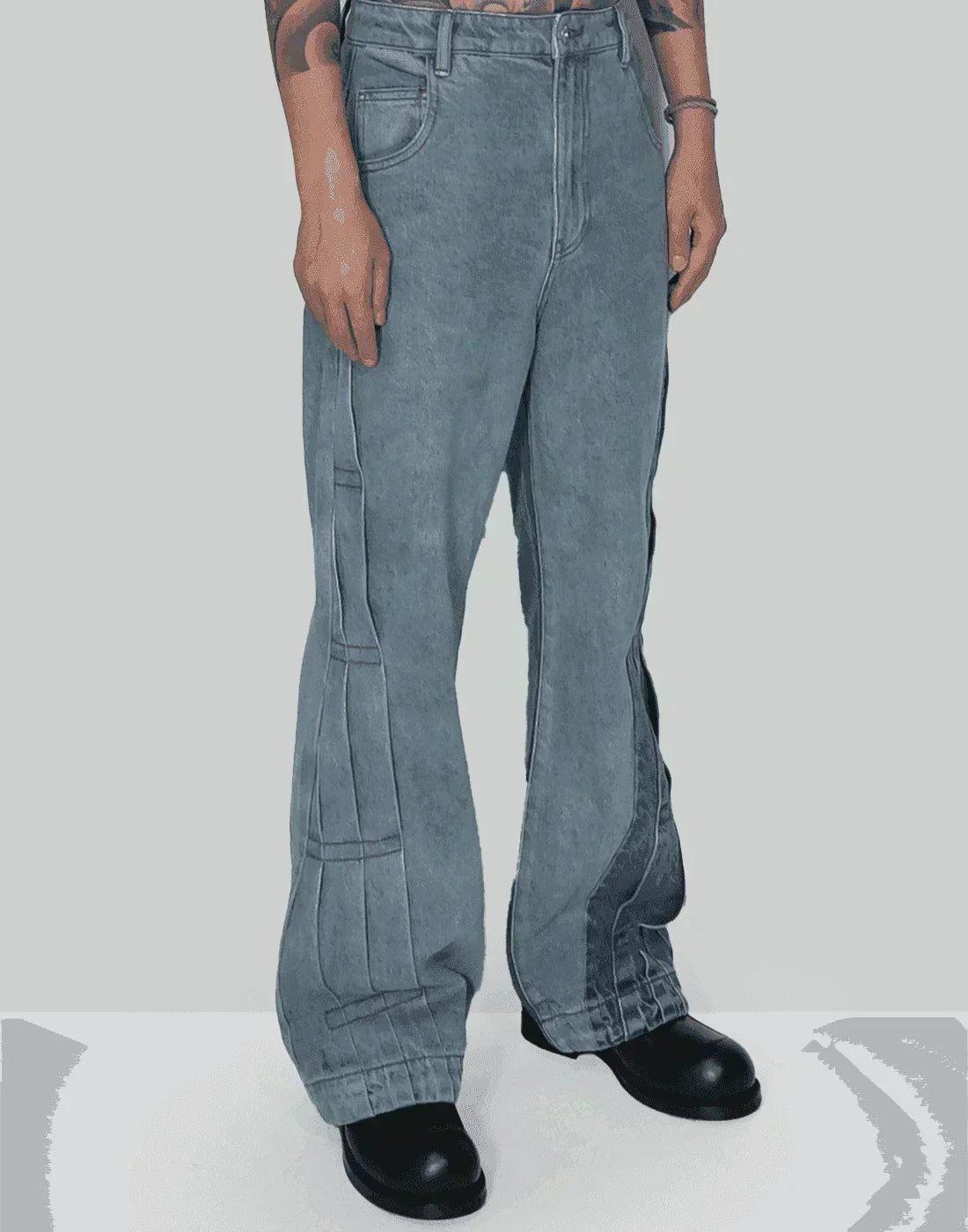 FENG CHEN WANG - PLEATED DENIM JEANS - 082plus