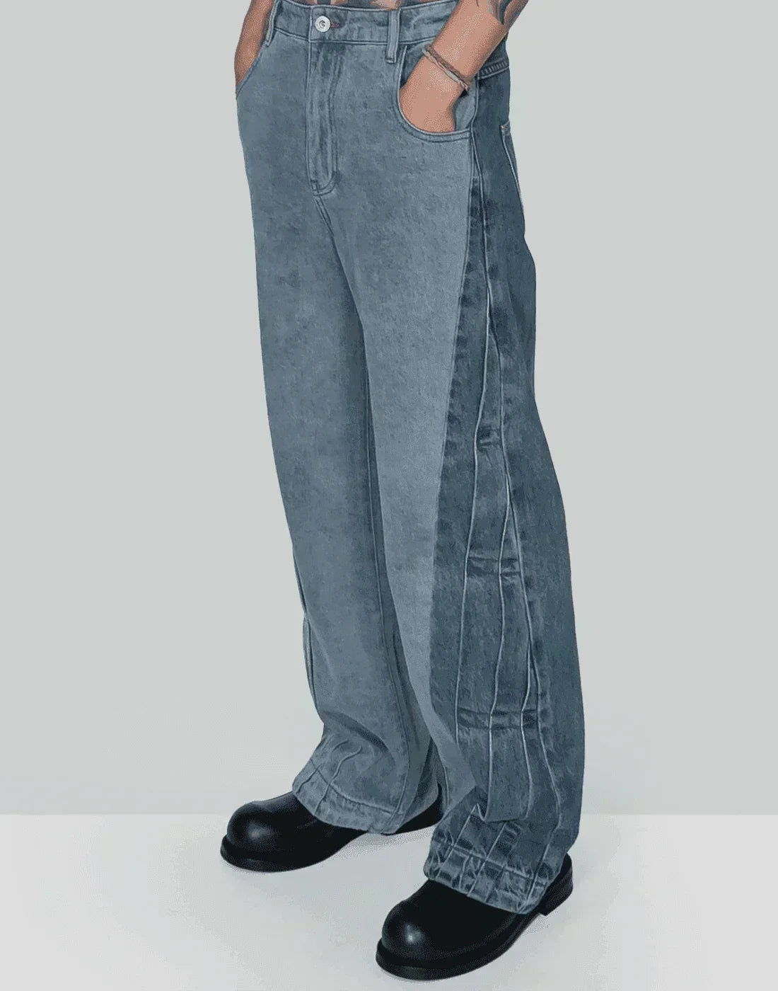 FENG CHEN WANG - PLEATED DENIM JEANS - 082plus