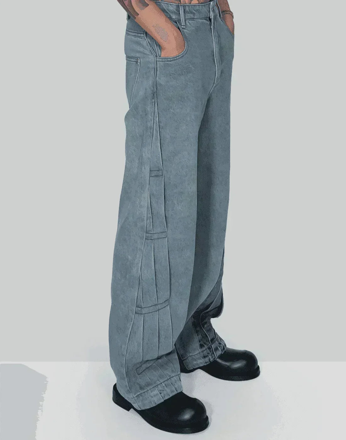 FENG CHEN WANG - PLEATED DENIM JEANS - 082plus