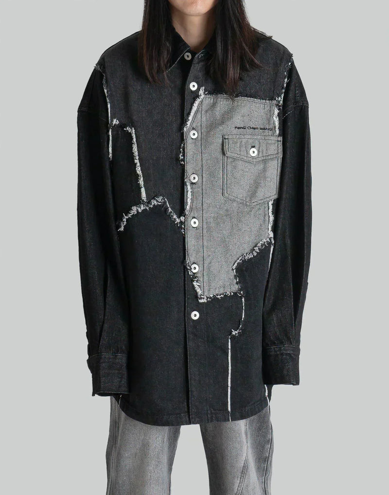 FENG CHEN WANG - RAW EDGE PATCHWORK DENIM SHIRT - 082plus