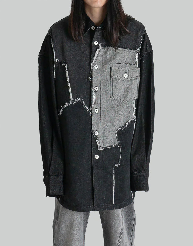 FENG CHEN WANG - RAW EDGE PATCHWORK DENIM SHIRT - 082plus