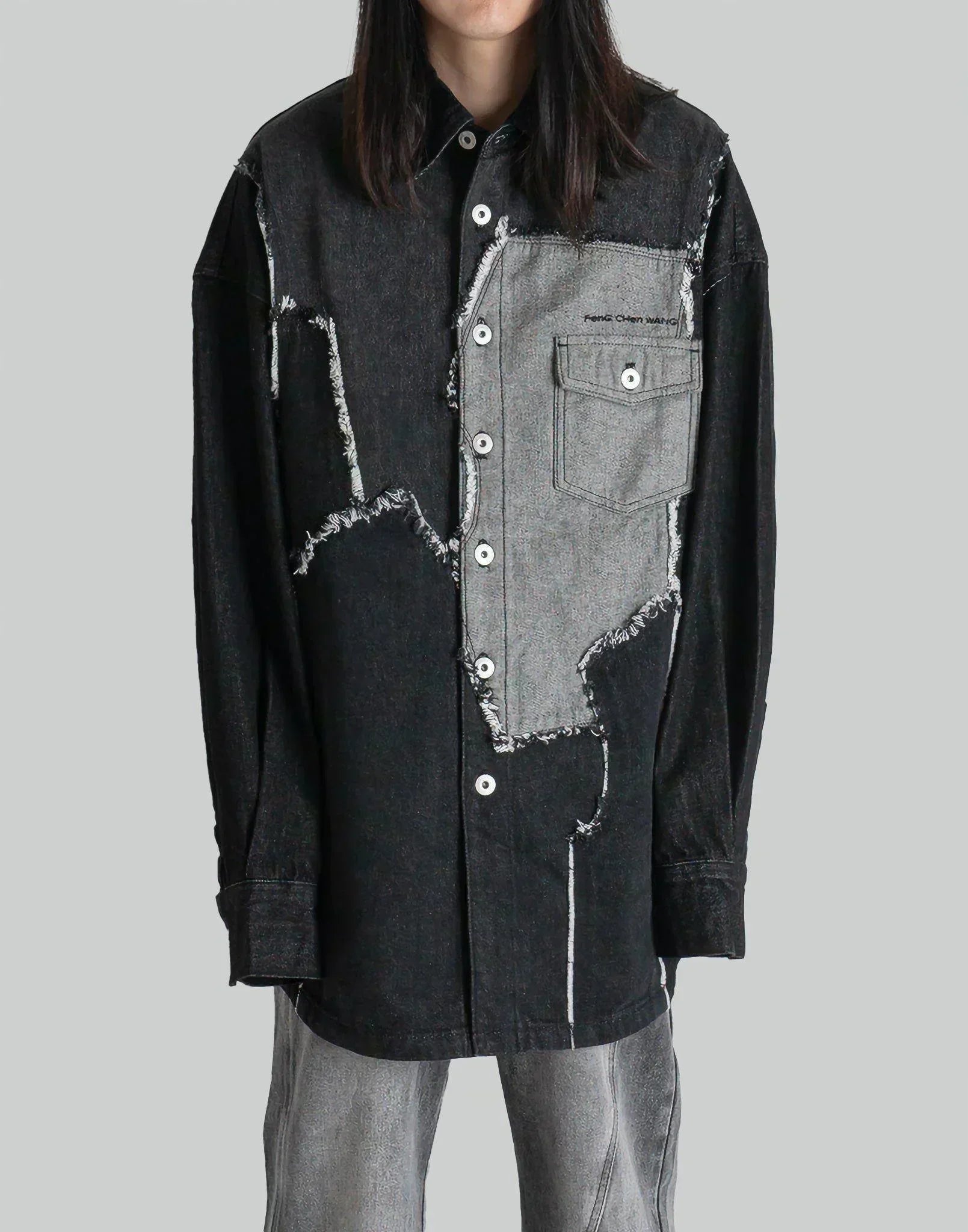 FENG CHEN WANG - RAW EDGE PATCHWORK DENIM SHIRT - 082plus