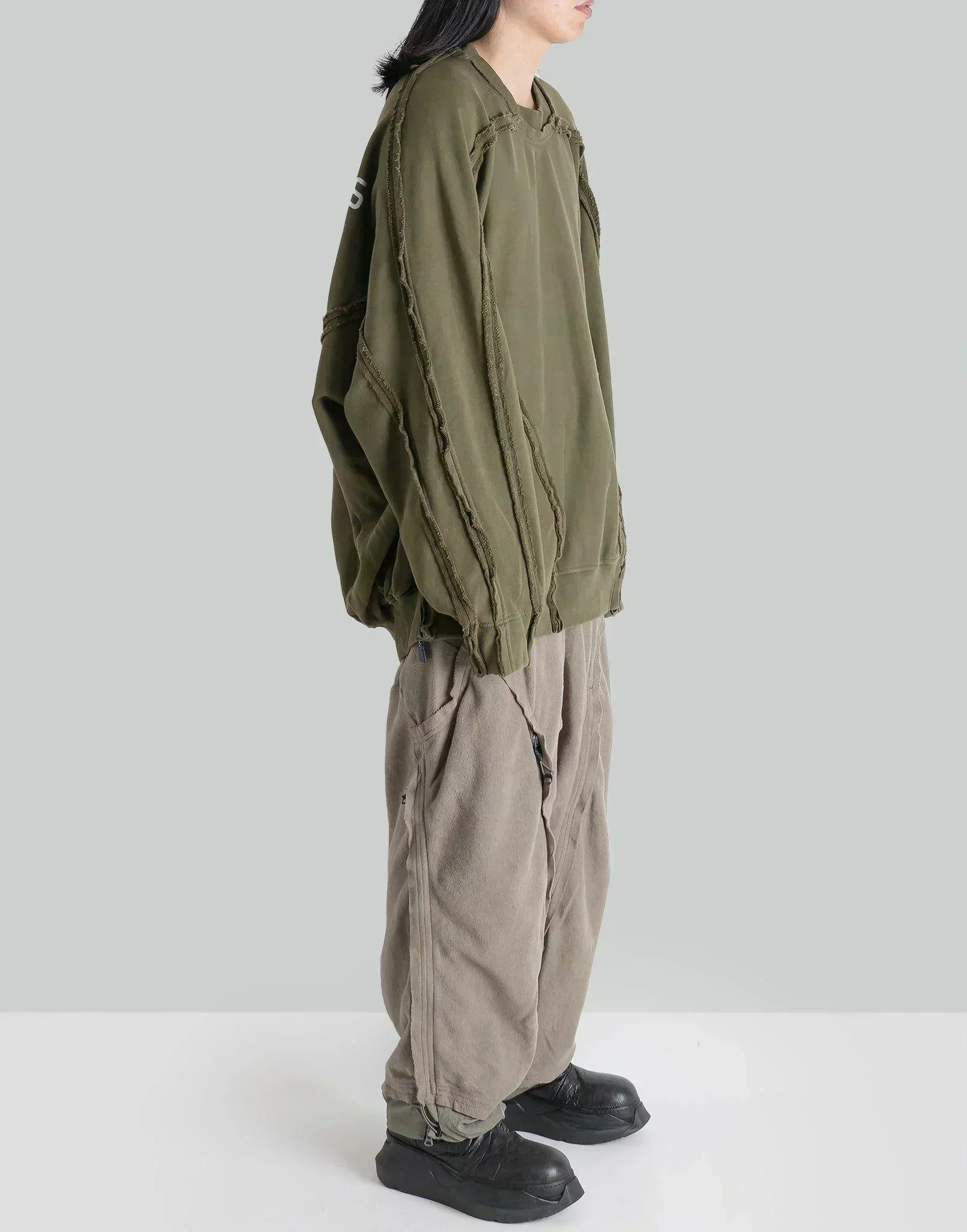 HAMCUS - LPU / RAW EDGE STITCHING EXPANDABLE CROPPED PANTS - 082plus